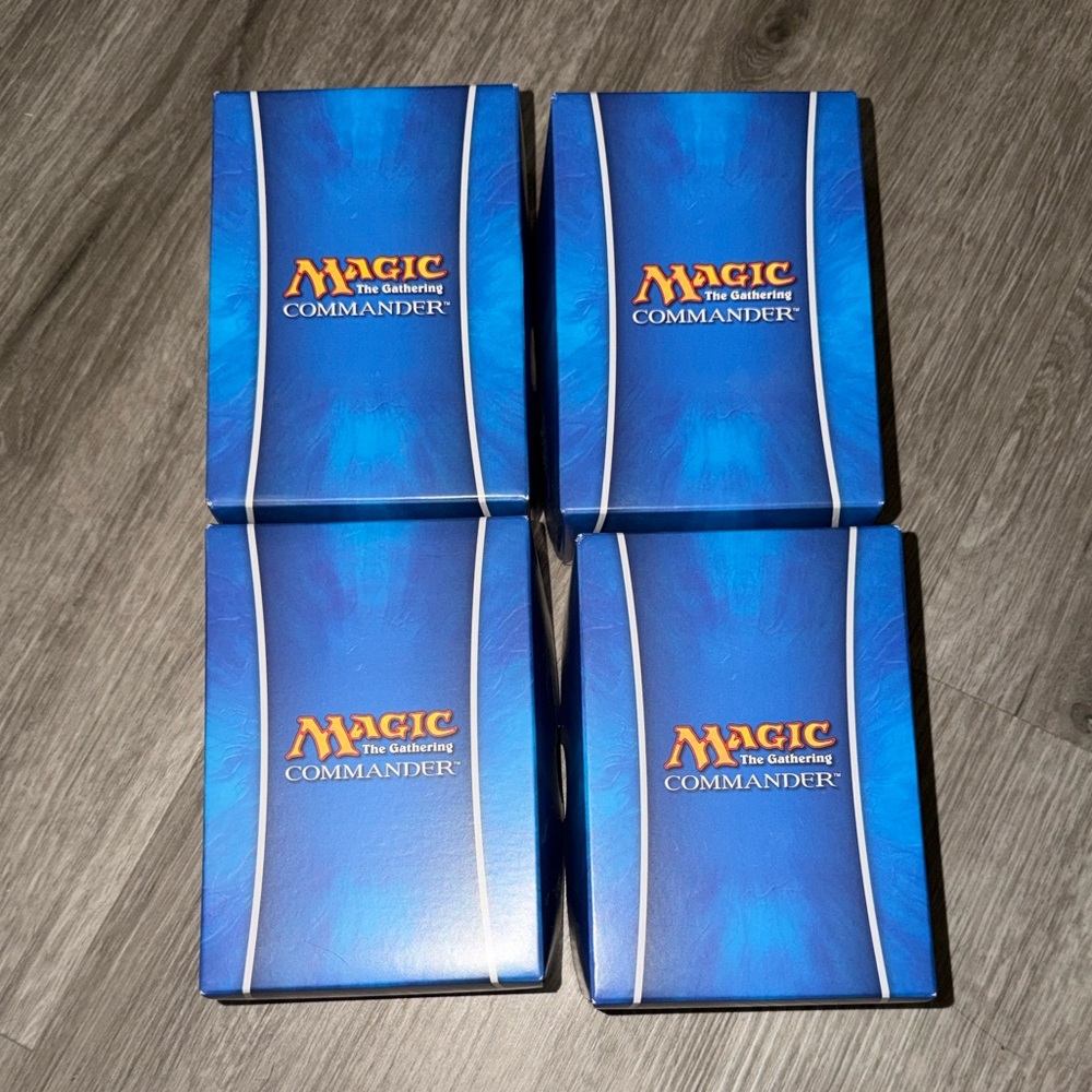 4 boxes Magic: The Gathering Commander Deck Set boxes with cards mind seize